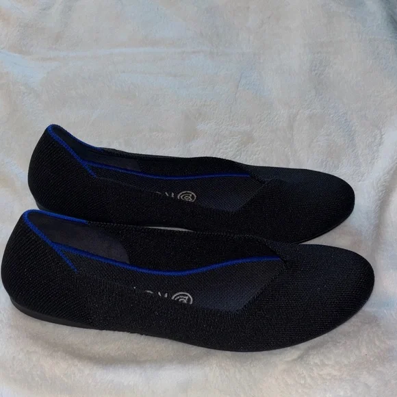 Rothy's Elegant Black Flats with Blue Trim - Picture 8 of 10